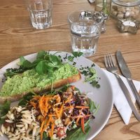 bruschetta with broad bean and mint spread/pate - delicious at Nourish in Teignmouth