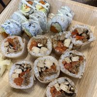 Sweet Potato / Pink lady roll and Sue-Shi roll- love the coconut nori wrap  at Wasabi Beach Sushi & Kitchen in Montauk