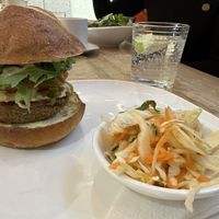 Chickpea burgerrs  at Nourishmoi in Mississauga