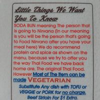 Menu note at Soda Bun Thai in Mesa