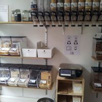 Refill station by weight. Household staples, like lentils and rice at Zero Waste Market in Glasgow