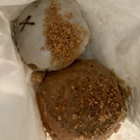Lime & coconut doughnut and almond butter roll  at Crosstown Doughnuts - Cannon St in London