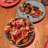 Chaat Tater tots and gyoza at Wholesome Junkies in Manchester