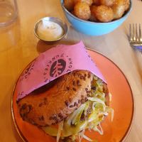 Gluten free chili burger 🤤💛 at Wholesome Junkies in Manchester