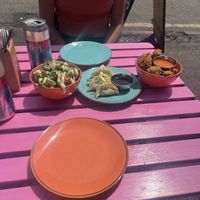 Tater tots, gyozas and chick’n  at Wholesome Junkies in Manchester