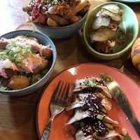 Thai fries, corn dog, tater tots, chilli gyoza   at Wholesome Junkies in Manchester