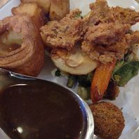 Sunday roast with chick'n wings at Wholesome Junkies in Manchester