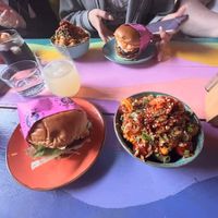 Classic burger & Kimchi tater tots  at Wholesome Junkies in Manchester