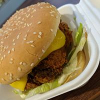 KFC cauliflower cheez burger at Wholesome Junkies in Manchester