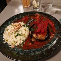 Menu of the day, egg plant and arrow at Le Daily Syrien Veggie in Paris