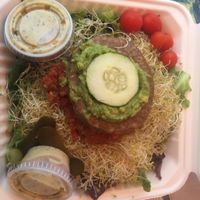 veggie burger on salad at The Stand Natural Foods in Laguna Beach