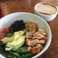 Vegan breakfast bowl with oat cappuccino  at iJava - Delmas in San Jose