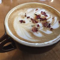 Rose petal oat milk latte at iJava - Delmas in San Jose