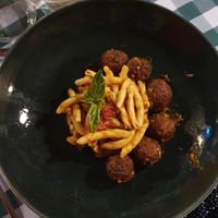 Pasta with soy "meatballs" at Avocado in Crete