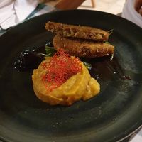 Vegetable schnitzel with pumpkin puree at Avocado in Crete