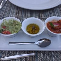 Guacamole, olive oil and mousse of paprika at Avocado in Crete