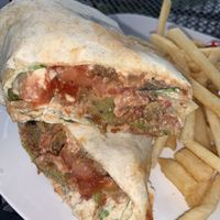 Supreme falafel wrap with fries  at Moon Light Cafe in New Paltz