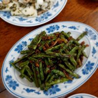 Fried Green beans with minced "pork" at Shanghai Yuen Vegetarian in Macau
