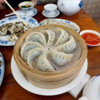 Steamed dumplings - choi and mushrooms at Shanghai Yuen Vegetarian in Macau