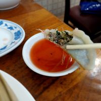 Inside the dumplings - choi and mushrooms at Shanghai Yuen Vegetarian in Macau