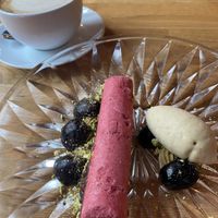 Vegan cherry semifredo with ice cream and pistache at Fino in Gdansk