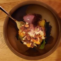 Lavender ice cream, plum, vanilla at Fino in Gdansk
