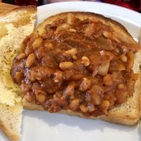 Home made baked beans on sourdough today at Gingers Welsh Bakery in Haverfordwest