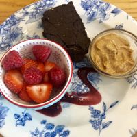 Brownie, cashew butter and fruit at Gingers Welsh Bakery in Haverfordwest