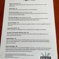 Vegan menu at Basic Bistro in Stellenbosch