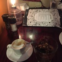 The fantastic mousse and an ok macchiato at Basic Bistro in Stellenbosch