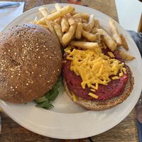 Rainbow burger (beet version)  at The Toasted Owl Cafe - Cortland Blvd in Flagstaff