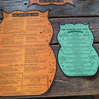 Vegan menu on right at The Toasted Owl Cafe - Cortland Blvd in Flagstaff