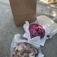 Blueberry lemon swirl and peach cobbler  at Pepperbox Doughnuts - Design Center  in Charlotte
