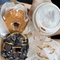 Glazed, peanut butter Oreo, and coffee!   at Pepperbox Doughnuts - Design Center  in Charlotte