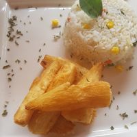 Yucca and vegetable rice at El Mirador in Panama City