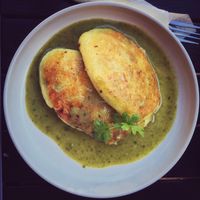 potato pancacke with spinach at Vilties Vaistinės Arbatine in Kaunas
