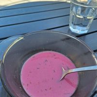 Borscht (mixed up, more pink 😄) at Vilties Vaistinės Arbatine in Kaunas