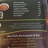 Menu at Ace Himalayan Cafe Restaurant & Bar in Kathmandu