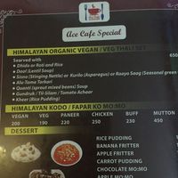 Menu at Ace Himalayan Cafe Restaurant & Bar in Kathmandu