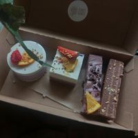 White Choc and Berry Cake, Carrot Cake, No-ghurette Bar, Salted Tahini Bar at Plants & Cakes in Frankfurt