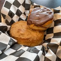 Lindsey's Bakery Donuts (Maple iced cinnamon roll and Boston Creme)   at Seitan's Realm in Columbus