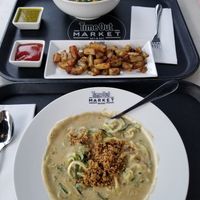 Love Life Salad, Herb Potatoes & Zucchini Alfredo! at Love Life Cafe in Miami Beach