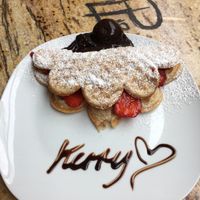 Waffle with chocolate ice cream and strawberries  at Wonder Waffel - Berlin Mall in Berlin