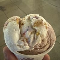 Birthday cake and strawberry rhubarb  at FoMu - Brookline Ave in Boston