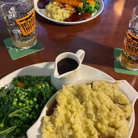 Vegan Bangers and Mash (top) 
"Shepherdless" Pie (bottom) at Crown & Anchor in Winchester