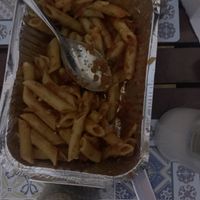 Takeaway Pasta arrabiata which is vegan, I could have had vegan cheese on it but decided not to! This dish is only 7€! I know the two photos do it no justice but was lovely  at Il Gusto - Maybe closed in Planos