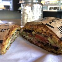 Vegan waffle sandwich  at FRØ in Tromsoe