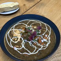Creamy mushroom soup with sweet potato, onion and roasted cashews 🍲🍠 at FRØ in Tromsoe