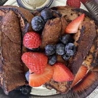 Vegan French toast with strawberries and blueberries  at Cafe Madison in Albany