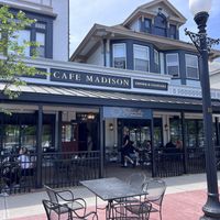 The front entrance + outdoor seating area   at Cafe Madison in Albany